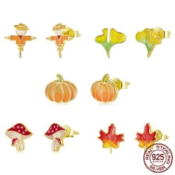 Trendy small stud earrings - 925 sterling silver - autumn edition - scarecrow - leaf - pumpkinEarrings