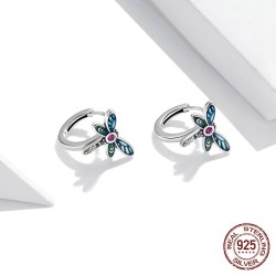 Colourful crystal dragonfly - stud earrings - 925 sterling silverEarrings