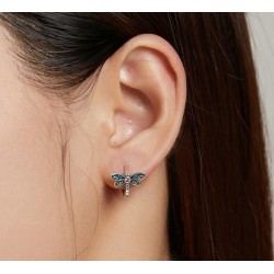 Colourful crystal dragonfly - stud earrings - 925 sterling silverEarrings