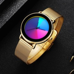 Creative Quartz watch - colorful dial - waterproof - stainless steel / leather strap - unisexWatches