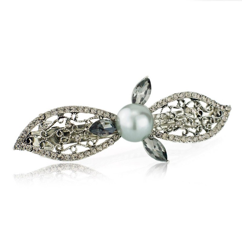 Elegant hair clip - crystal leaves / pearlHair clips