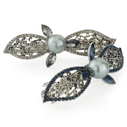 Elegant hair clip - crystal leaves / pearlHair clips