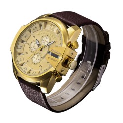Cagarny - military sports watch - leather strap - stainless steelWatches