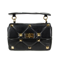 Luxurious bag - with rivets / chain strap / handle - genuine leatherHandbags