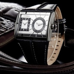 SINOBI - fashionable men's quartz watch - double multiple time zone - leather strapWatches