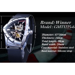 WINNER - fashionable sports watch - transparent cover - luminous pointers - triangle shape dialWatches