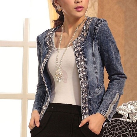Fashionable short denim jacket - with sequins / crystals - slimJackets