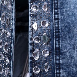 Fashionable short denim jacket - with sequins / crystals - slimJackets