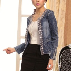 Fashionable short denim jacket - with sequins / crystals - slimJackets