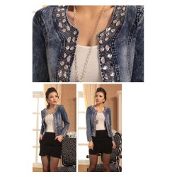 Fashionable short denim jacket - with sequins / crystals - slimJackets