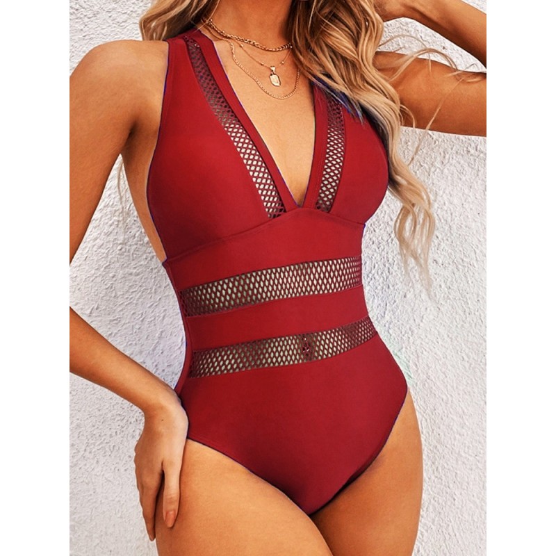 Sexy one piece swimsuit - with push up - net decorationBeachwear