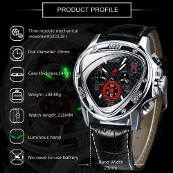Jaragar - luxurious automatic sports watch - geometric triangle dial - genuine leather strapWatches