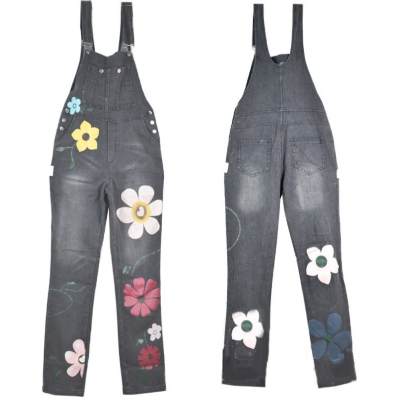 Summer long jumpsuit - jeans romper - flowers printedJumpsuits