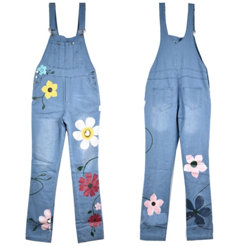 Summer long jumpsuit - jeans romper - flowers printedJumpsuits