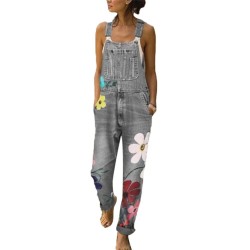 Summer long jumpsuit - jeans romper - flowers printedJumpsuits