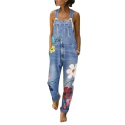 Summer long jumpsuit - jeans romper - flowers printedJumpsuits