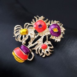 Elegant golden brooch - with colorful sunflowersBrooches