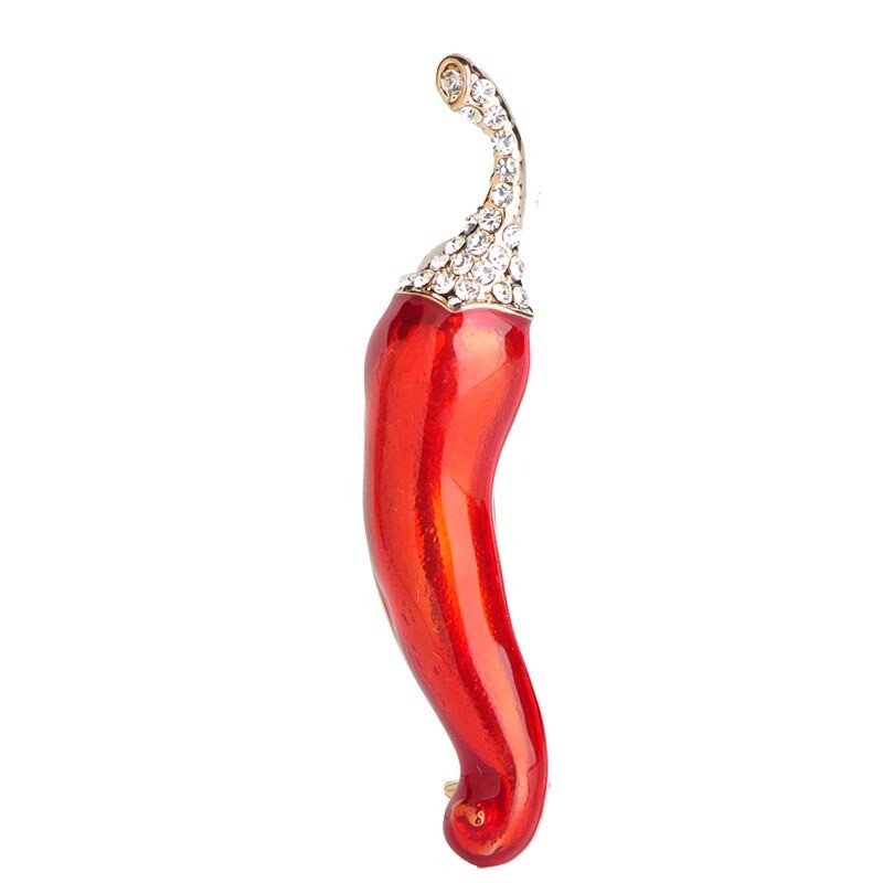 Crystal brooch - with green & red chilli pepperBrooches