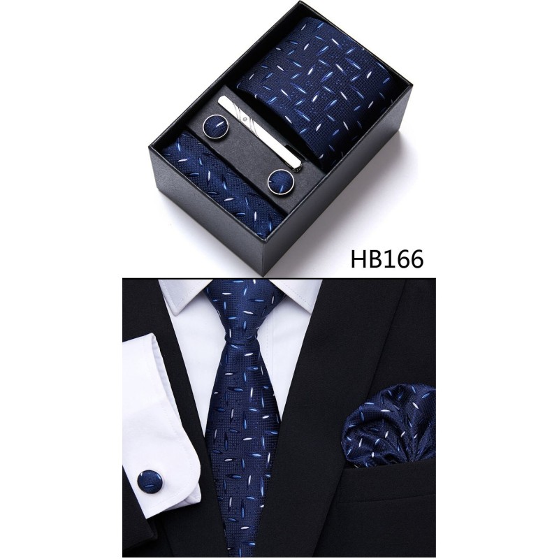 Elegant silk set - tie - handkerchief - cufflinks - tie clipCufflinks