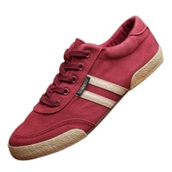 Classic men's shoes - flat canvas sneakers - round toe - lace upShoes