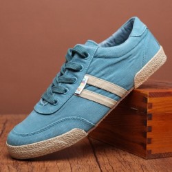 Classic men's shoes - flat canvas sneakers - round toe - lace upShoes