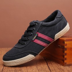 Classic men's shoes - flat canvas sneakers - round toe - lace upShoes