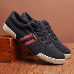 Classic men's shoes - flat canvas sneakers - round toe - lace upShoes