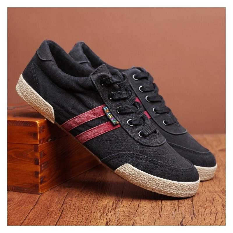 Classic men's shoes - flat canvas sneakers - round toe - lace upShoes