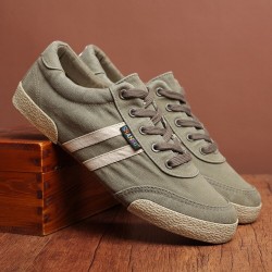 Classic men's shoes - flat canvas sneakers - round toe - lace upShoes