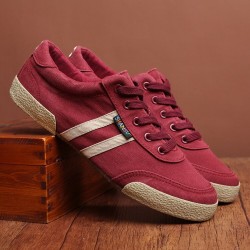 Classic men's shoes - flat canvas sneakers - round toe - lace upShoes