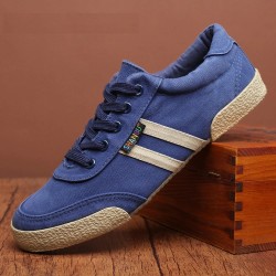 Classic men's shoes - flat canvas sneakers - round toe - lace upShoes