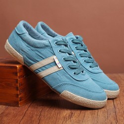 Classic men's shoes - flat canvas sneakers - round toe - lace upShoes