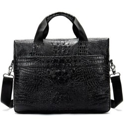 Luxurious leather handbag - with shoulder strap - crocodile skin pattern - genuine leatherBags