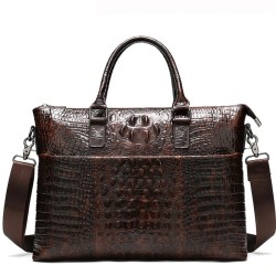 Luxurious leather handbag - with shoulder strap - crocodile skin pattern - genuine leatherBags
