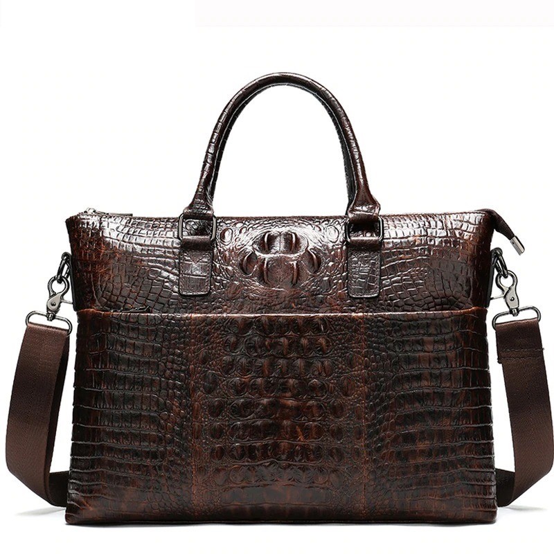 Luxurious leather handbag - with shoulder strap - crocodile skin pattern - genuine leatherBags