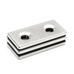 N35 - neodymium magnet - strong block - 40 * 20 * 3mm - with double 5mm hole - 2 piecesN35