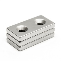 N35 - neodymium magnet - strong block - 40 * 20 * 5mm - with double 5mm hole - 2 piecesN35