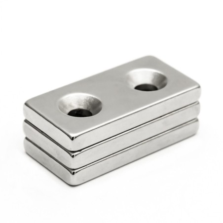 N35 - neodymium magnet - strong block - 40 * 20 * 5mm - with double 5mm hole - 2 piecesN35