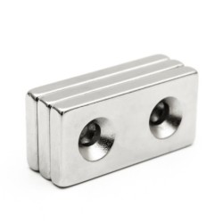 N35 - neodymium magnet - strong block - 40 * 20 * 5mm - with double 5mm hole - 2 piecesN35