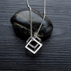 Punk style necklace - hollow out cube shape pendant - unisexNecklaces
