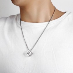 Punk style necklace - hollow out cube shape pendant - unisexNecklaces