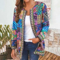 Fashionable loose cardigan - long sleeve summer coat - ethnic floral printJackets
