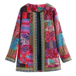 Fashionable loose cardigan - long sleeve summer coat - ethnic floral printJackets
