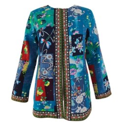 Fashionable loose cardigan - long sleeve summer coat - ethnic floral printJackets