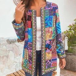 Fashionable loose cardigan - long sleeve summer coat - ethnic floral printJackets