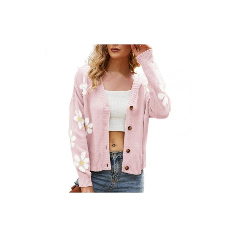 Classic cardigan - long sleeve sweater - with buttons - floral patternHoodies & Jumpers