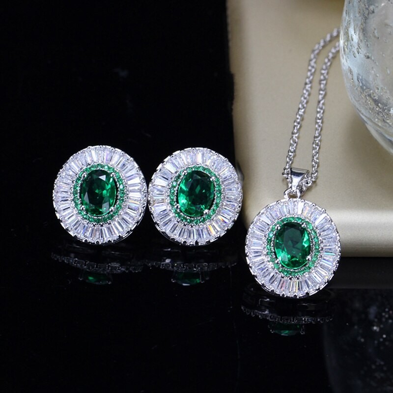 Fashionable jewellery set - earrings - necklace - with round cubic zirconiaJewellery Sets