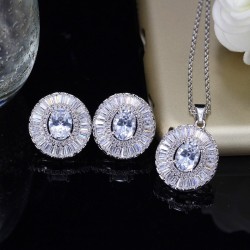 Fashionable jewellery set - earrings - necklace - with round cubic zirconiaJewellery Sets