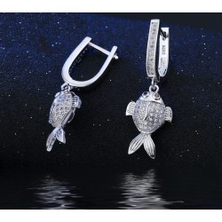 Stylish jewellery set - necklace - earrings - red eyed fish - 925 sterling silver - cubic zirconiaJewellery Sets