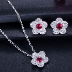 Flowers shaped jewellery set - necklace - earrings - cubic zirconiaJewellery Sets